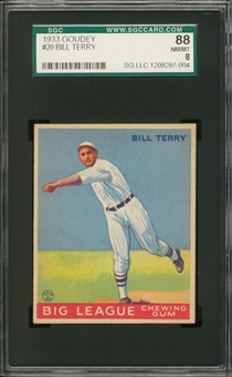 1933 Goudey #20 Bill Terry – SGC 88 NM/MT 8 "1 of 3!" 